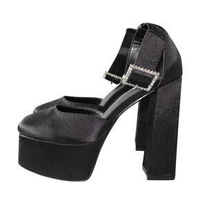 Simmi London Adley Heel in Black Satin Chunky Platform US 8